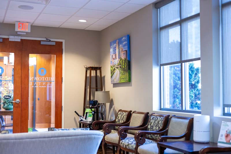The front waiting room of Midtown Dental in Raleigh NC.